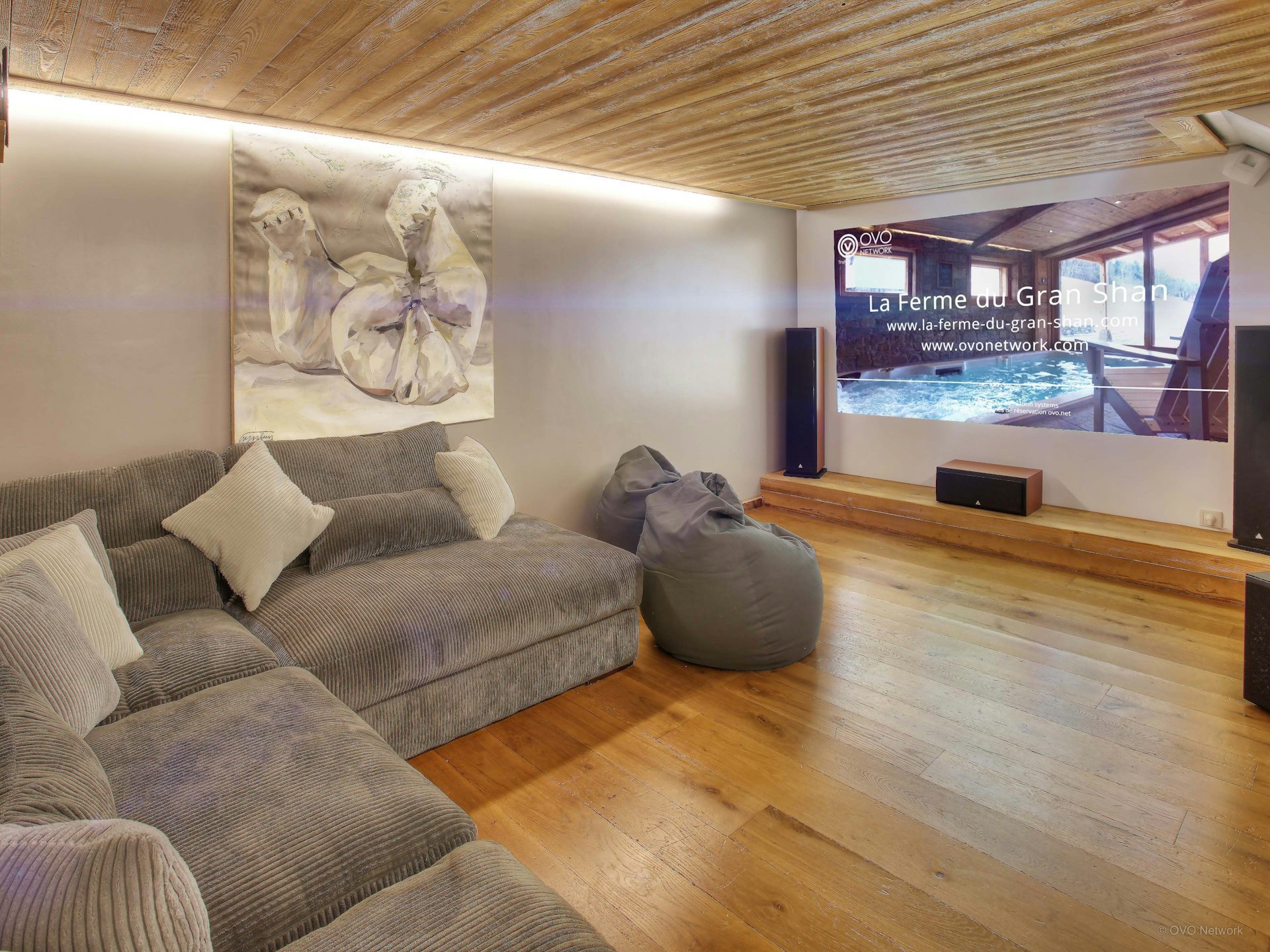 La Ferme du Gran Shan elegant home cinema room with bean bags