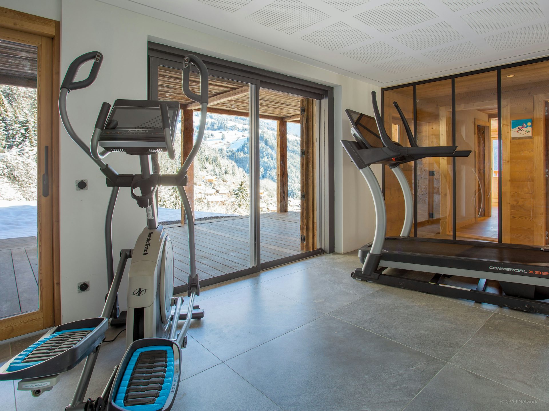 Gym with mountain views