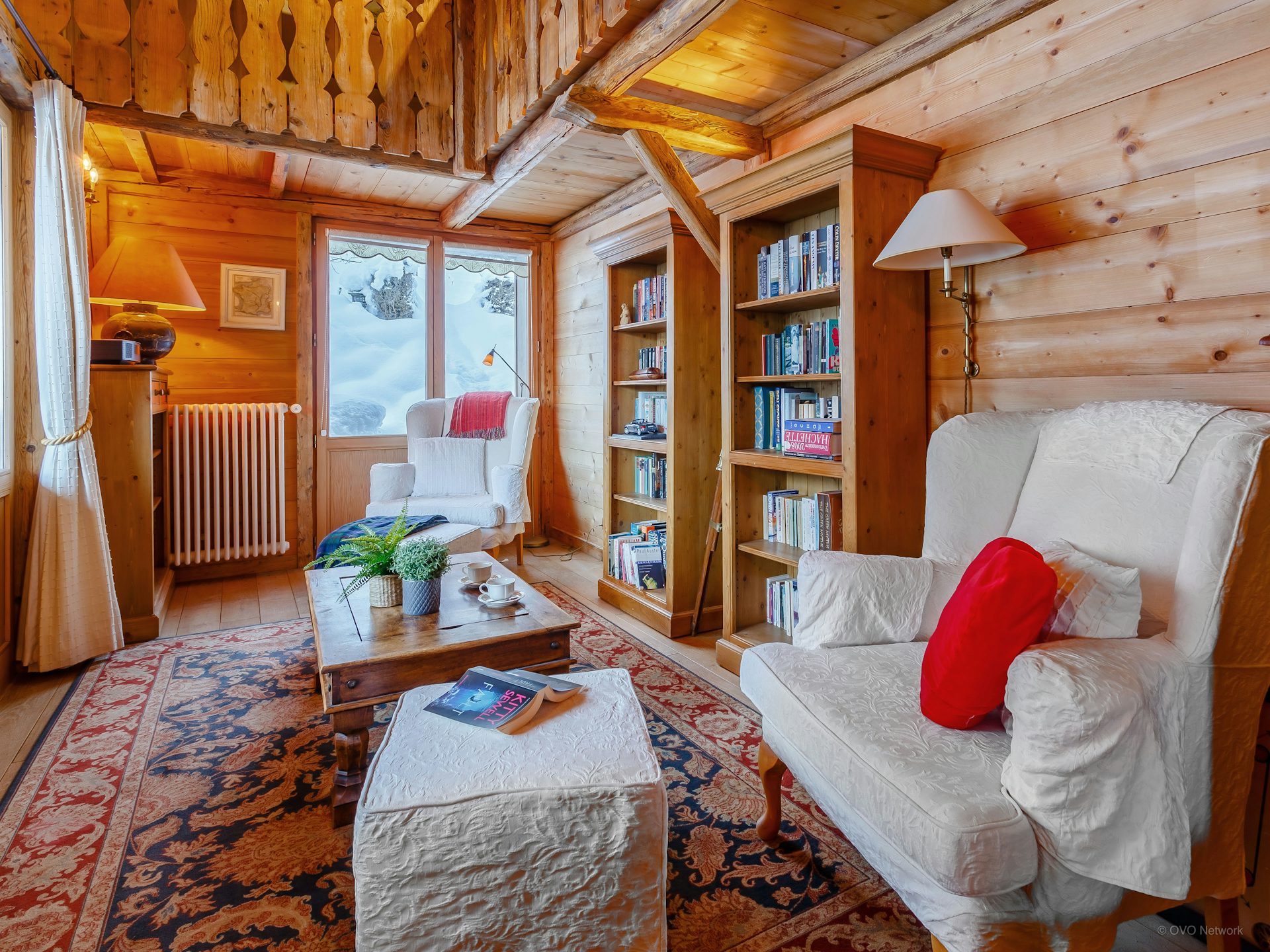 Cosy reading corner in a traditional ski chalet