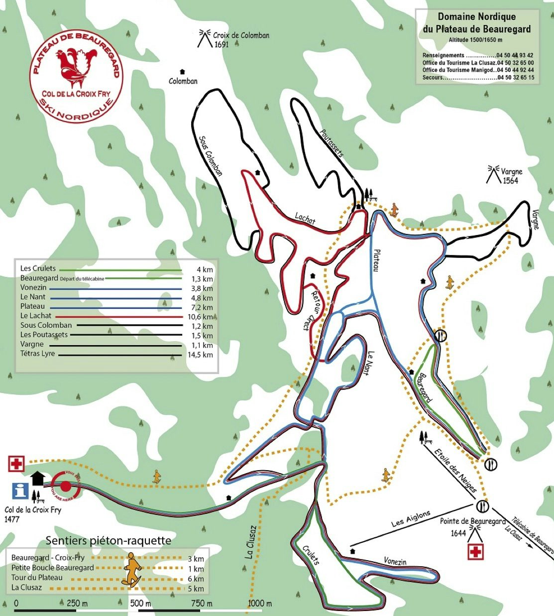 La Clusaz Beauregard cross-country piste ski map