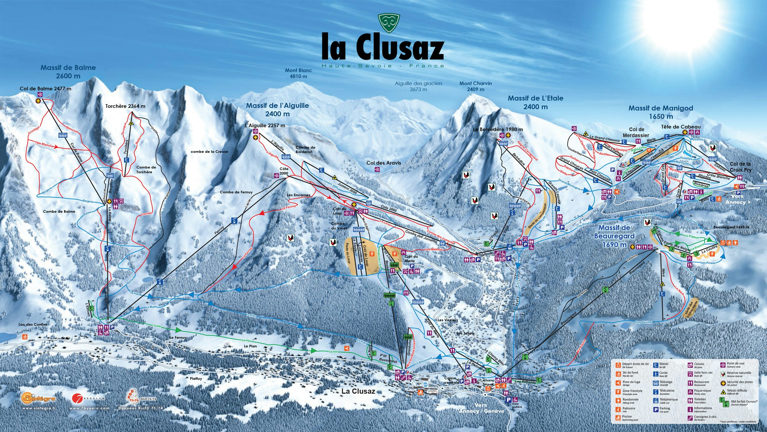 Manigod piste map including La Clusaz, French Alps
